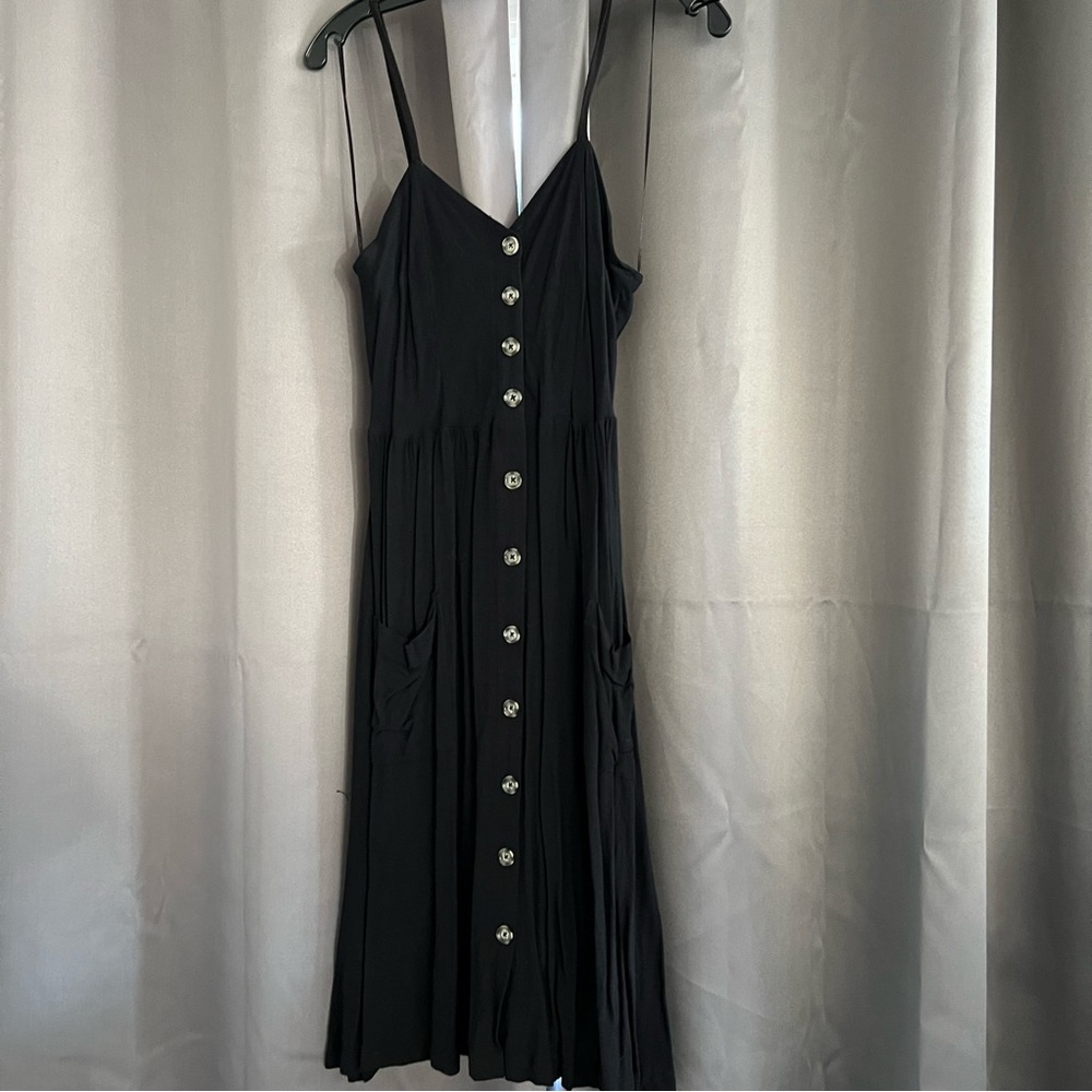 Good Luck Gem Black Button Up Spaghetti Strap Sundress